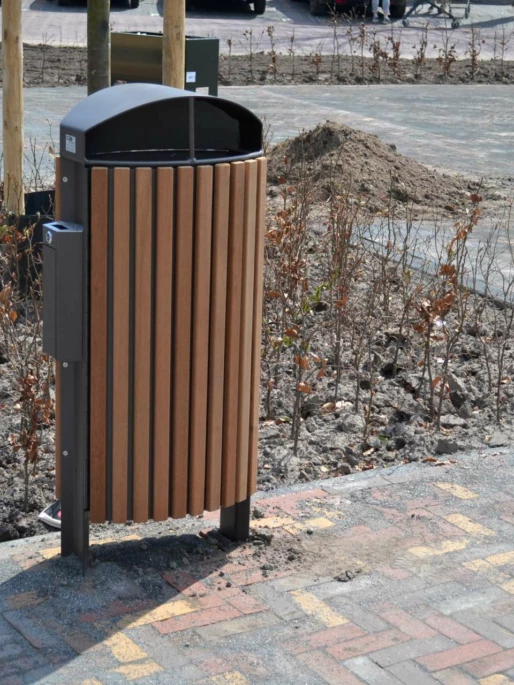 Abfallbehälter Constructo 50 Holzoptik mit Aschenbecher