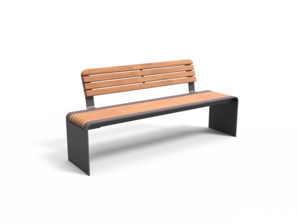 Buitenbank Bend enkelzits met rugleuning latten productrender