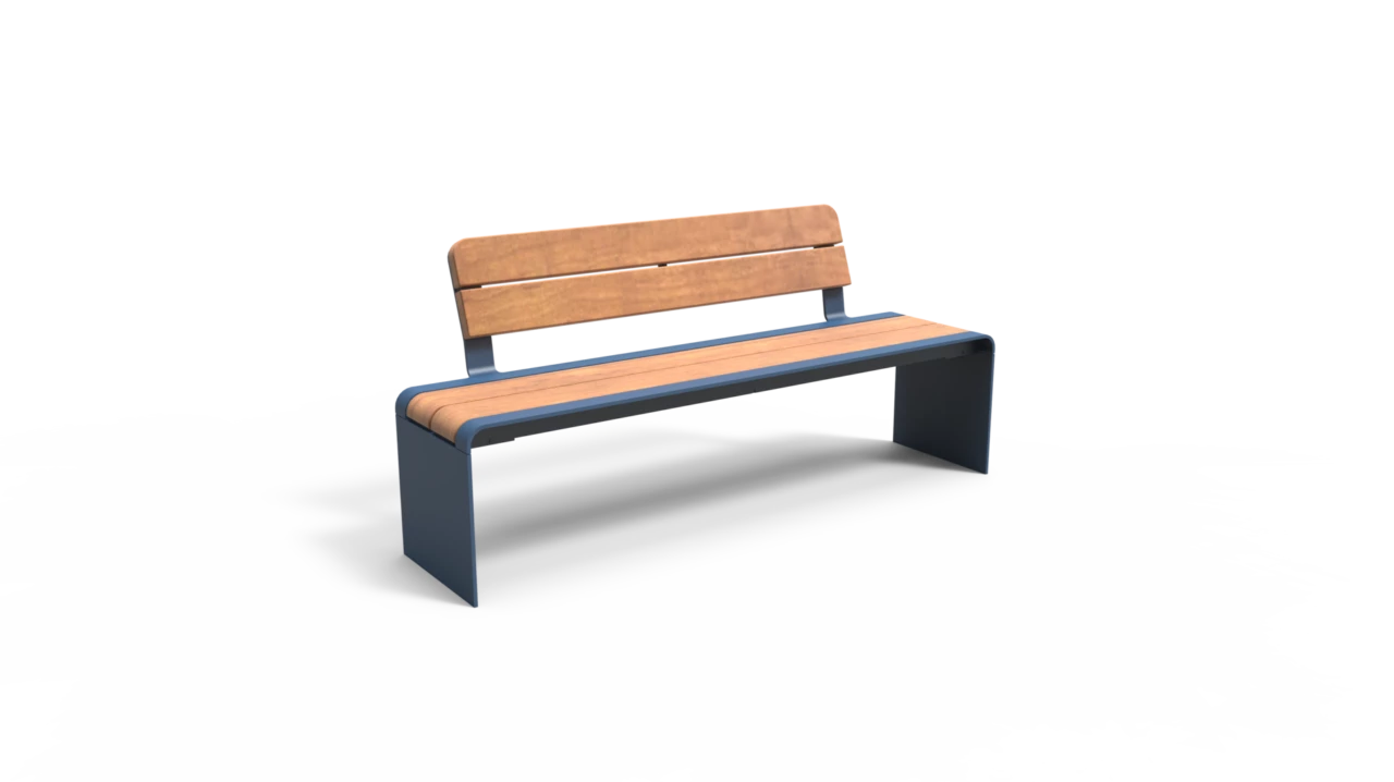 Buitenbank Bend enkelzits met rugleuning planken productrender