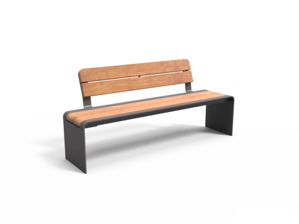 Buitenbank Bend enkelzits met rugleuning planken productrender