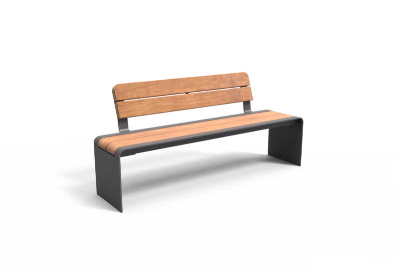 Buitenbank Bend enkelzits met rugleuning planken productrender