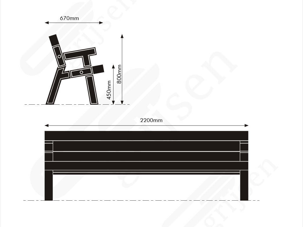 Zeichnung Big Bench Parkbänke Grijsen