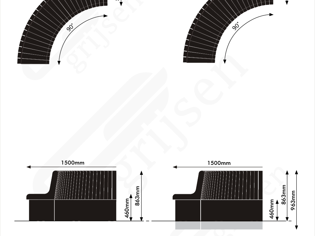 Buitenbank Grid Element 10 maattekening