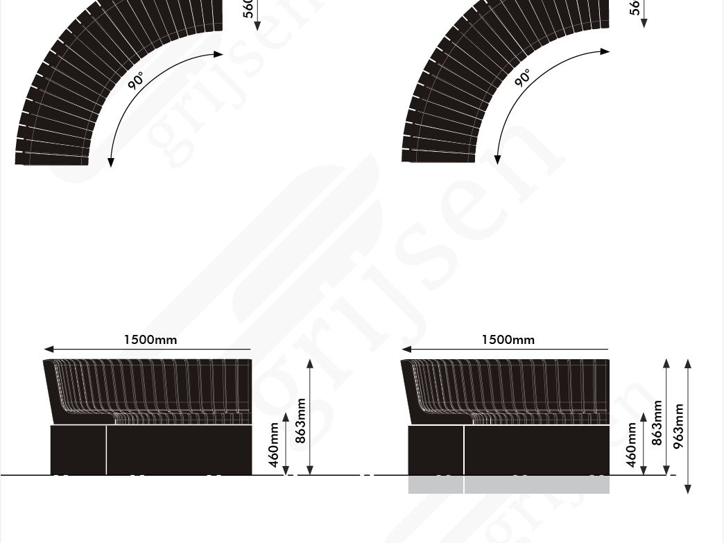 Buitenbank Grid Element 8 maattekening