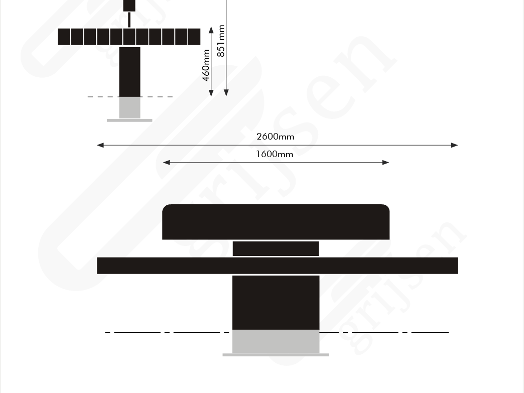 Dimensional drawing Plane II double seat with backrest Grijsen