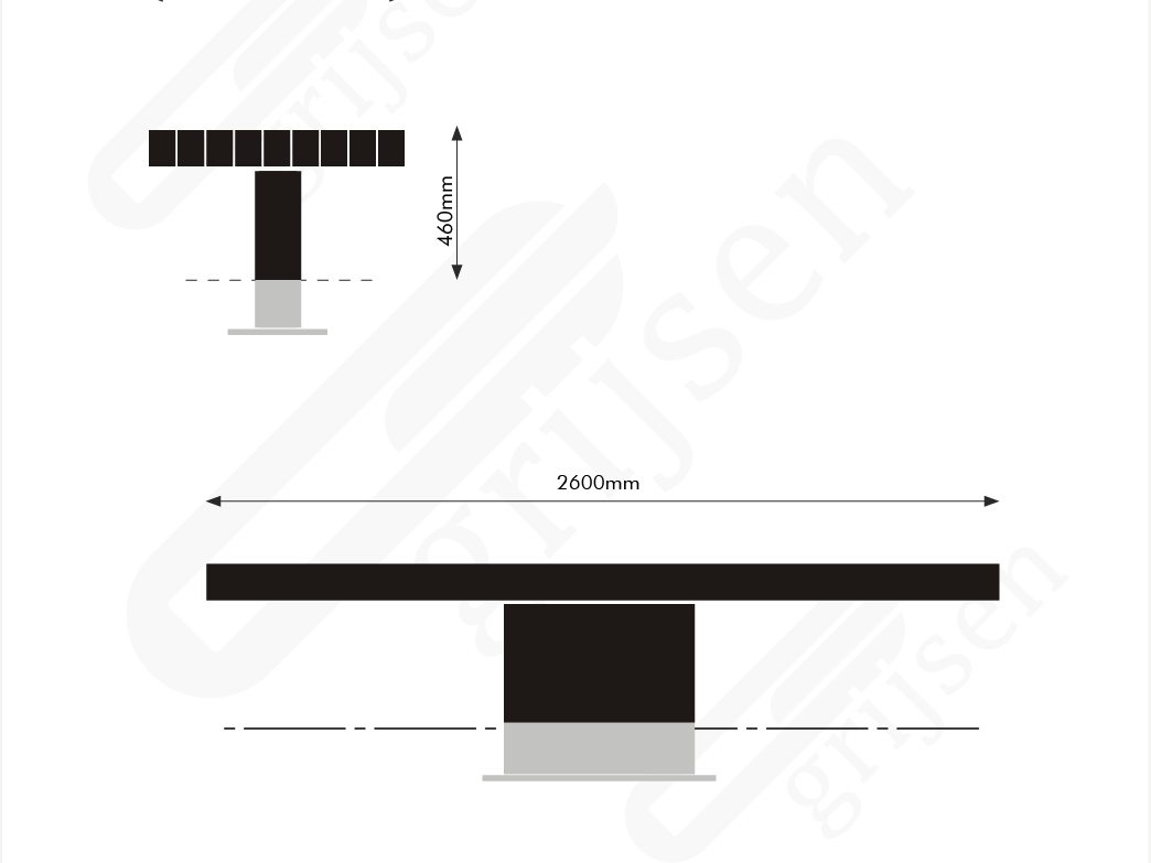 Buitenbank Plane II dubbelzits maattekening