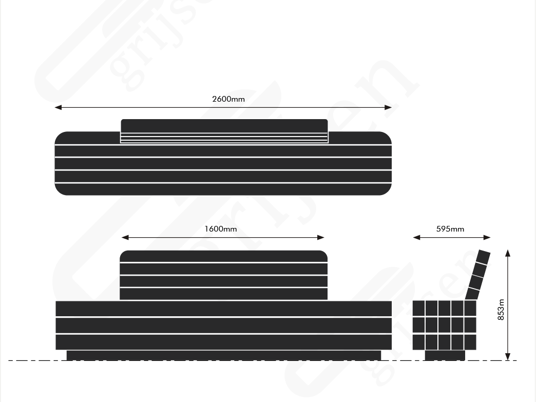Buitenbank Plane Solid enkelzits met rugleuning maattekening