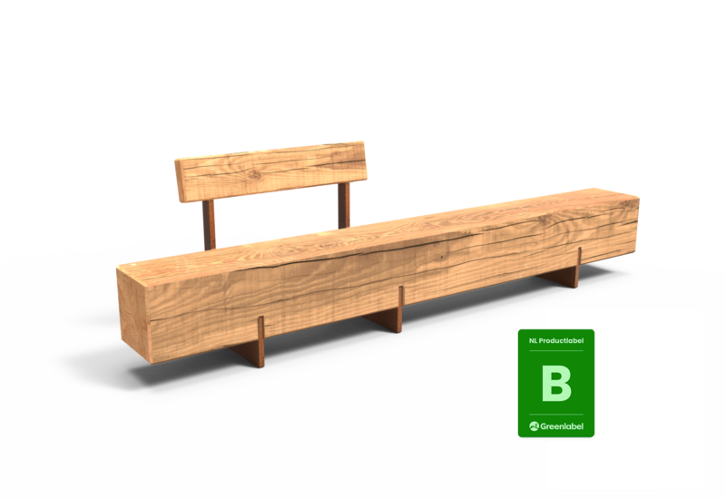 Productrender  Buitenbank Pure Eco enkelzits met rugleuning 3000 | Grijsen - NL Greenlabel