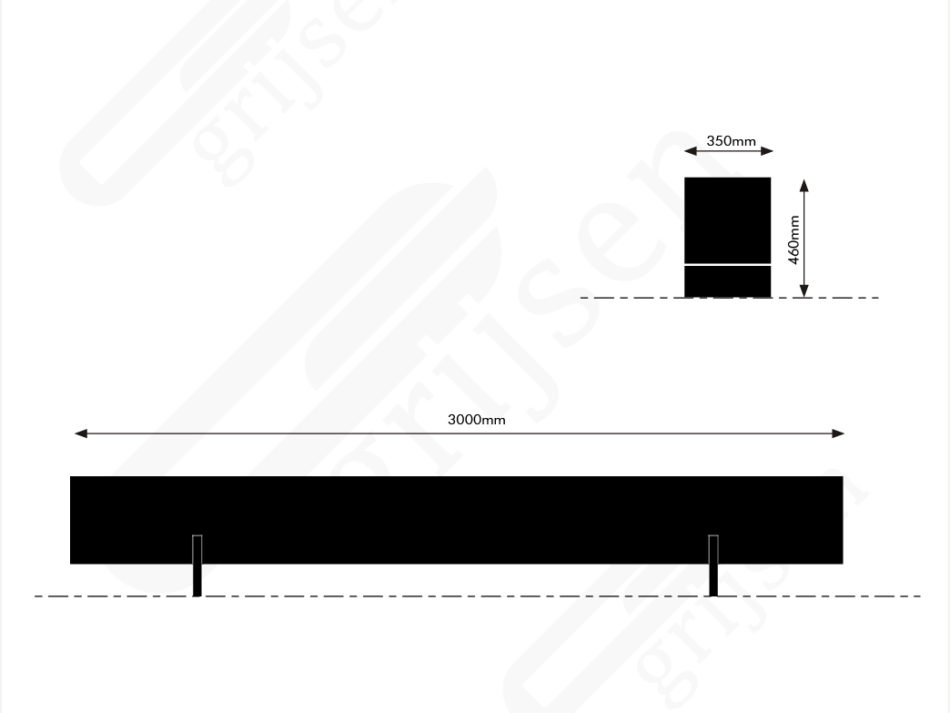 Buitenbank Pure enkelzits 3000 maattekening