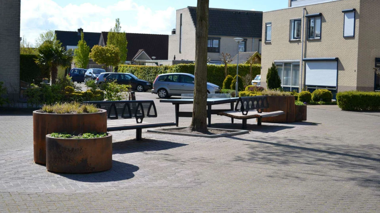 Buitenbank Wenters dubbelzits met rugleuning hout-staal