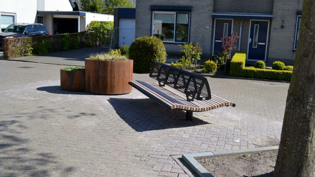 Buitenbank Wenters dubbelzits met rugleuning hout-staal