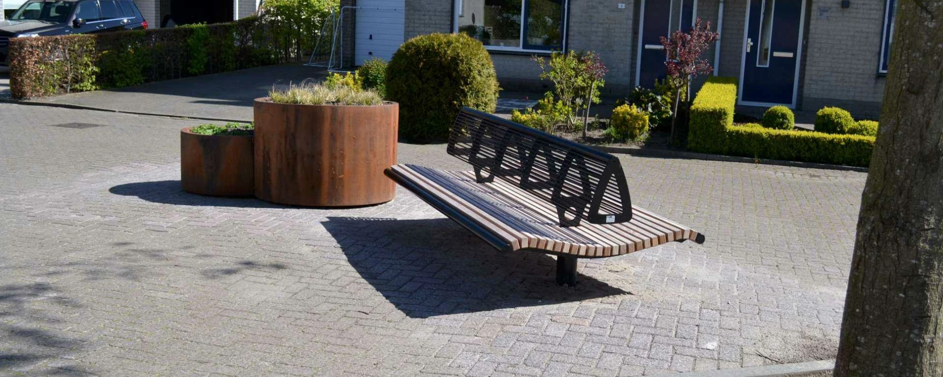 Wenters Doppelsitz mit Rückenlehne (Holz/Stahl) Parkbänke Grijsen