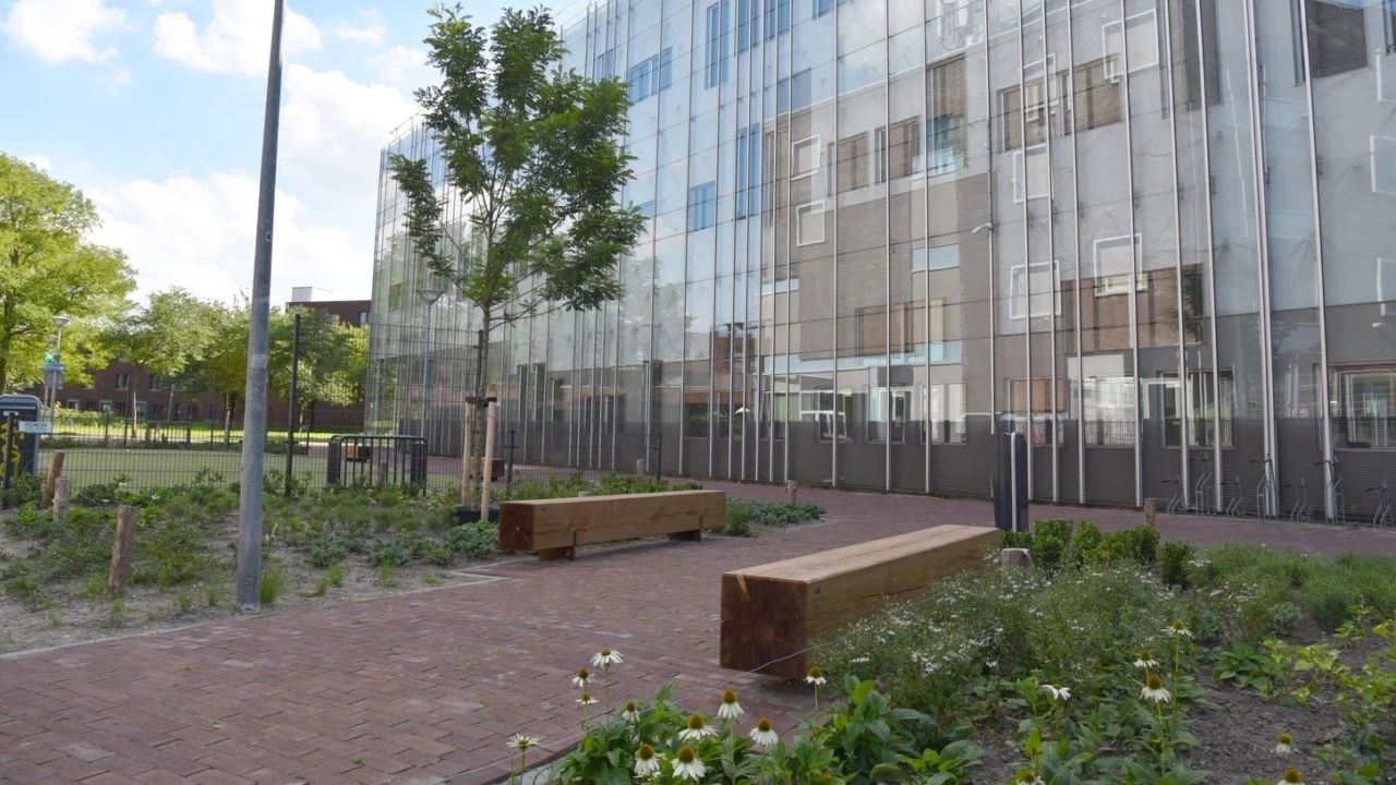 Utrecht Willem Sluyterstraat Grafisch Lyceum Utrecht Buitenbank Pure Eco Douglas 3000 2